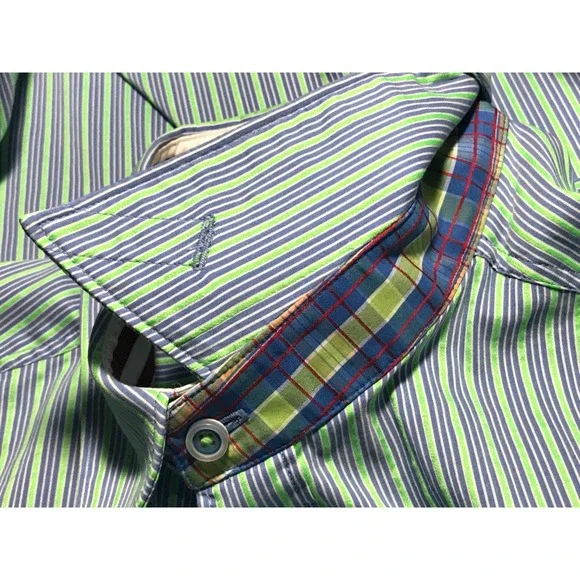 Robert Graham Long Sleeve Shirt Mens Large Tailored Fit Striped Blue Green - Picture 9 of 12